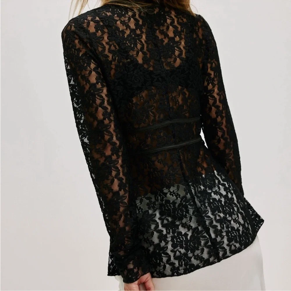 New Free People Daylight Long-Sleeve Lace Top Black XS